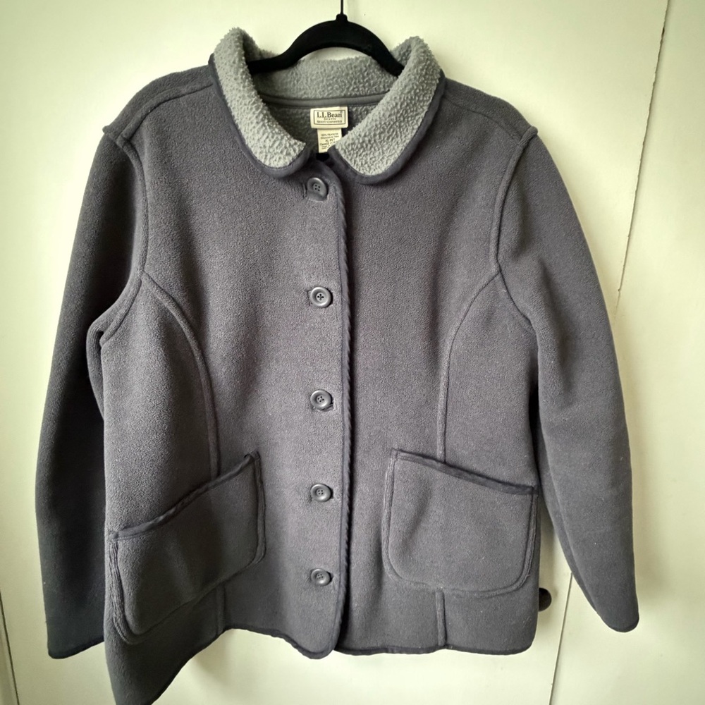 L.L.Bean Gray Fleece Jacket Women’s XL Petite Button Front Cozy PNW